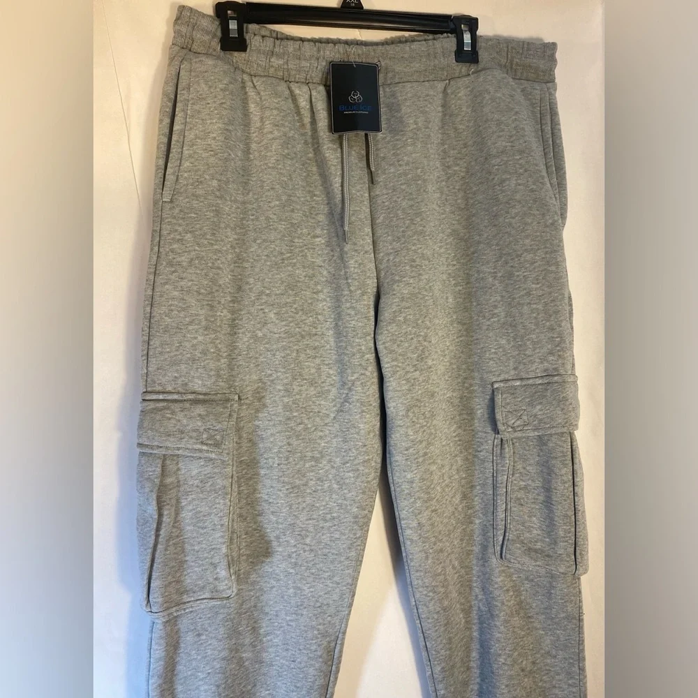 Blue Ice Men’s‎ Heather Gray Cargo Fleece Sweatpants Jogger Ribbed Cuff Size XL